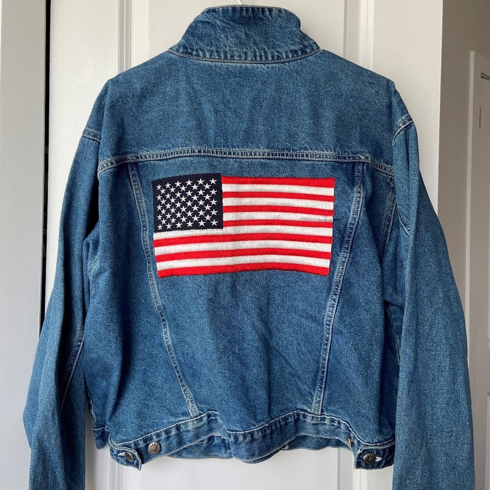 Y2K USA Flag Denim Jacket by Angee (XL) - Picture 1 of 3